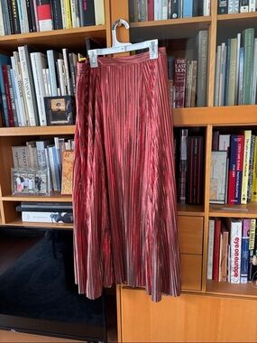 Anthropologie Metallic Pleated Maxi Skirt in Shimmering Red